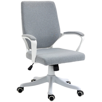 Ergonomic Office Chair with Adjustable Height, 360° Swivel Padded Desk Chair with Rocking Function, Breathable Linen Effect Fabric, for Study, Grey