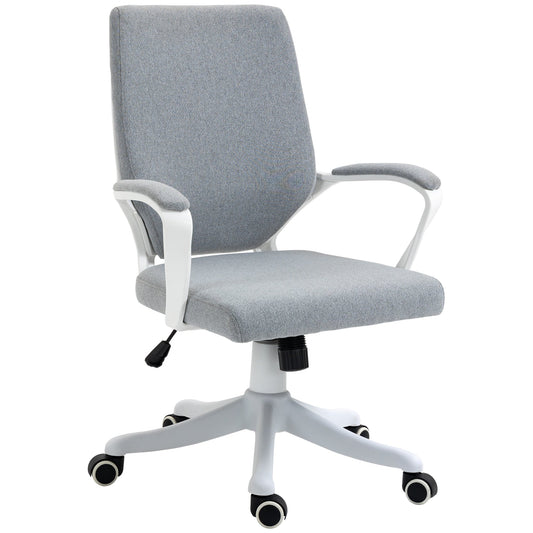 Ergonomic Office Chair with Adjustable Height, 360° Swivel Padded Desk Chair with Rocking Function, Breathable Linen Effect Fabric, for Study, Grey