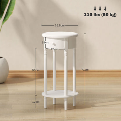 Set of 2 Bedside Tables with Drawer and Wooden Shelf Contemporary Style, Ø35.5 x 71 cm, White