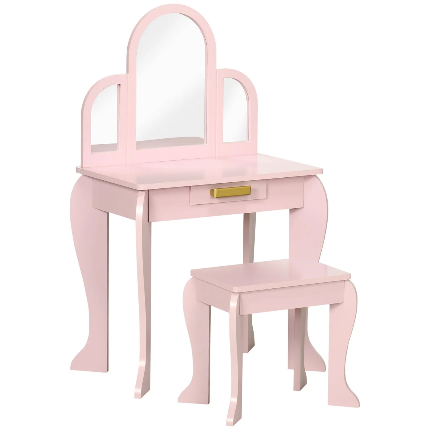 Girls’ Makeup Table with Stool & Acrylic Mirror – Pink, Drawers Included