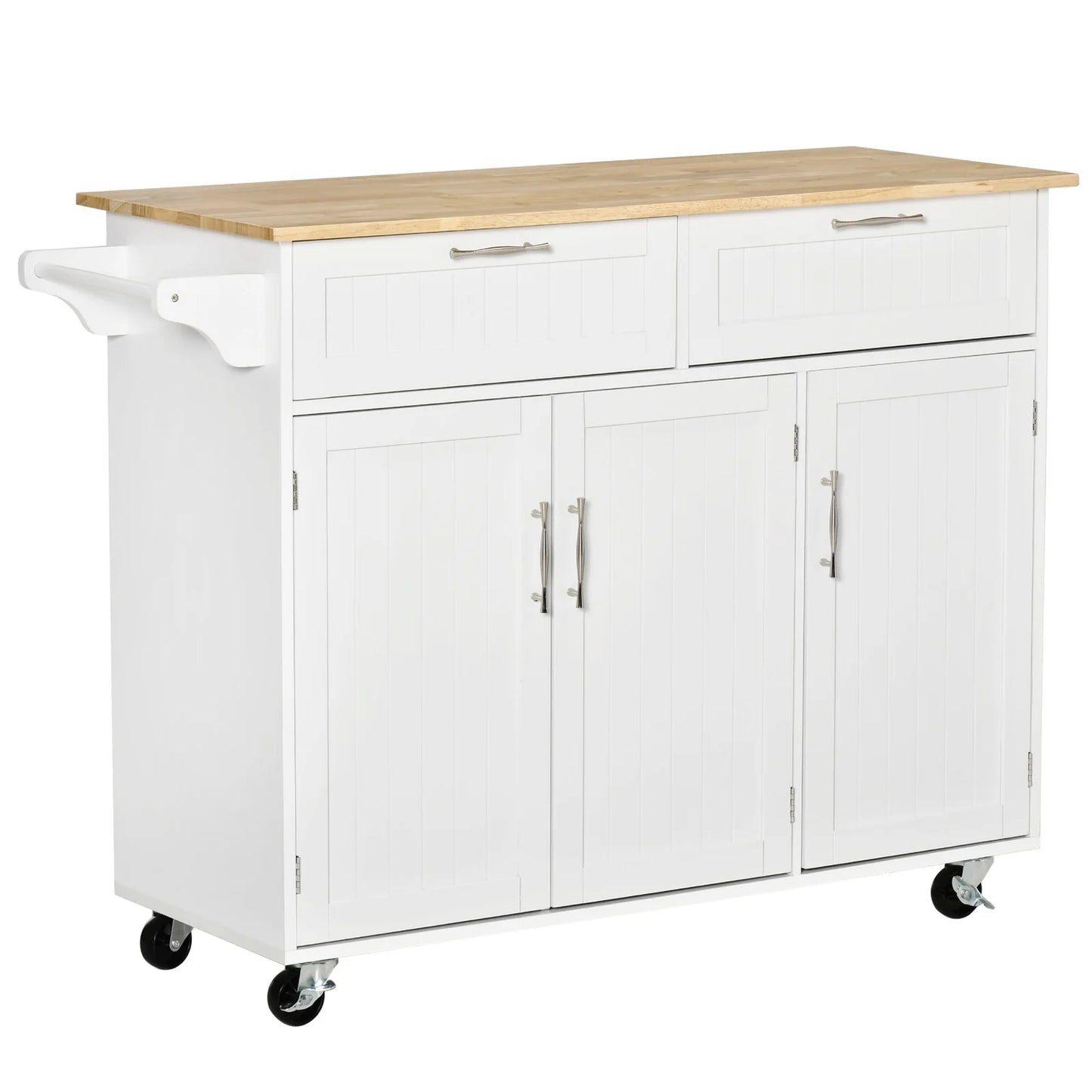 White Wooden Kitchen Cart with Drawers & Doors