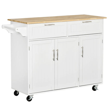 White Wooden Kitchen Cart with Drawers & Doors