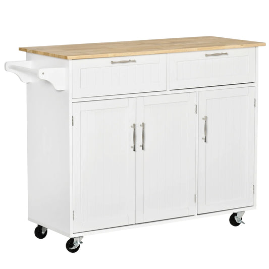 White Wooden Kitchen Cart with Drawers & Doors