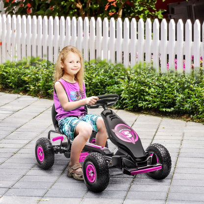 Pedal Go Kart for Kids Ages 5-12 with Adjustable Seat, Metal and PP 121x58x61 cm, Pink and Black