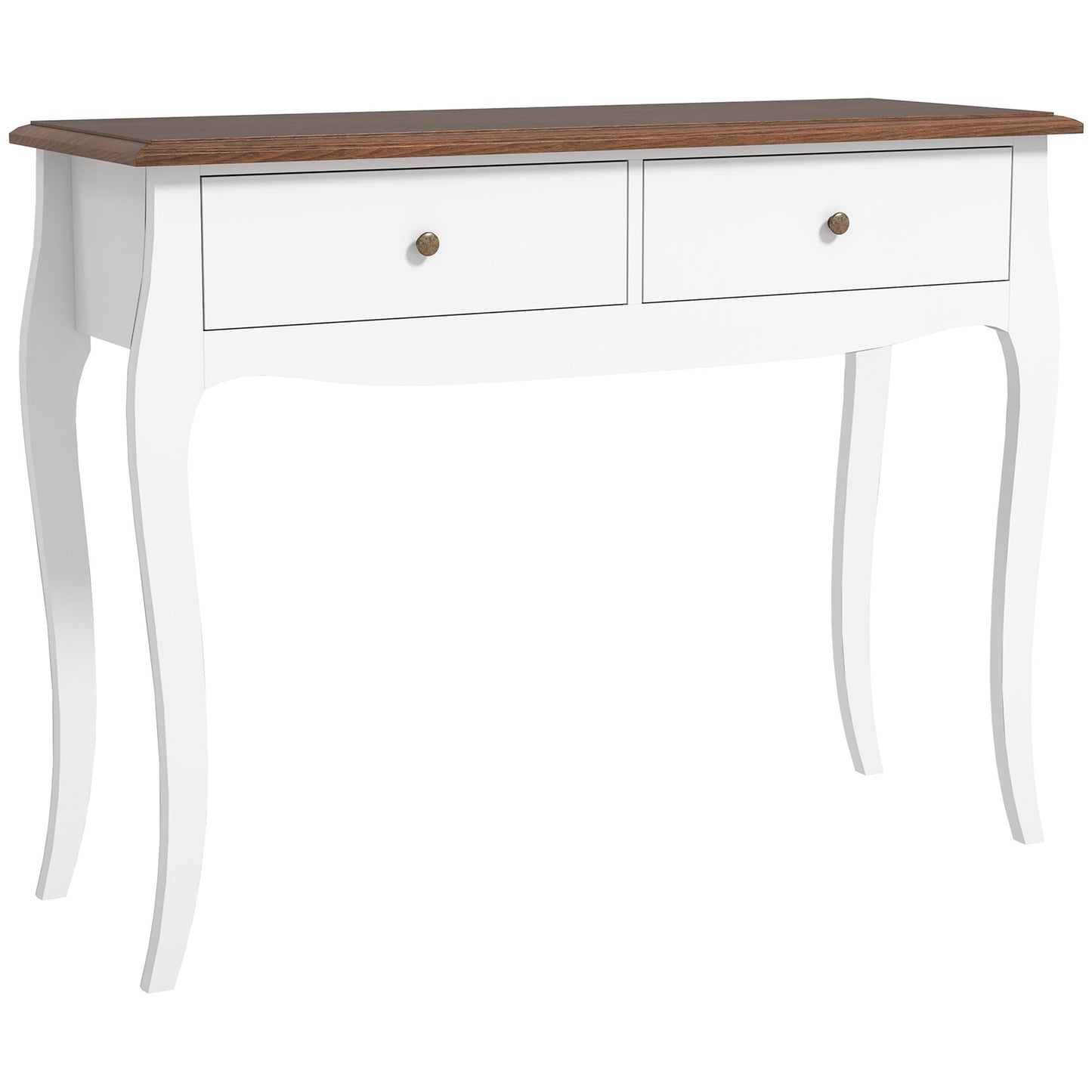 Modern Console Table with 2 Drawers in Wood, 100x35x76.5 cm, White and Dark Brown