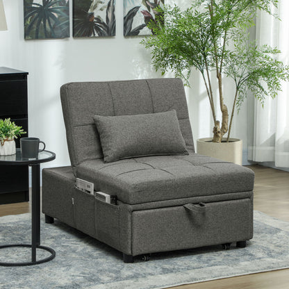 4 in 1 Sofa Bed Convertible into Chaise Longue and Footstool with Click Clack System, Grey