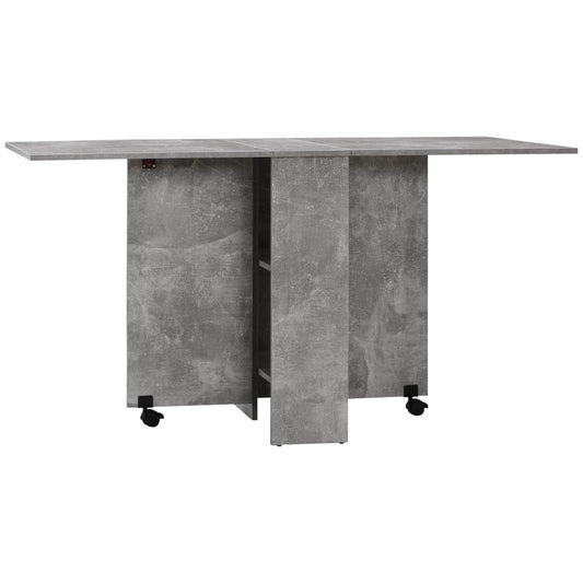 LEAF - Foldable Wooden Table For 4-6 people with wheels, 75x140x74cm, Grey