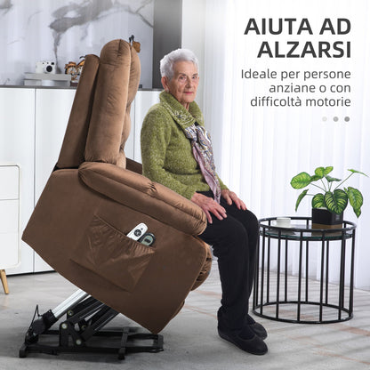 Lift Reclining Relax Chair, Massage and Heated in Velvet, Brown