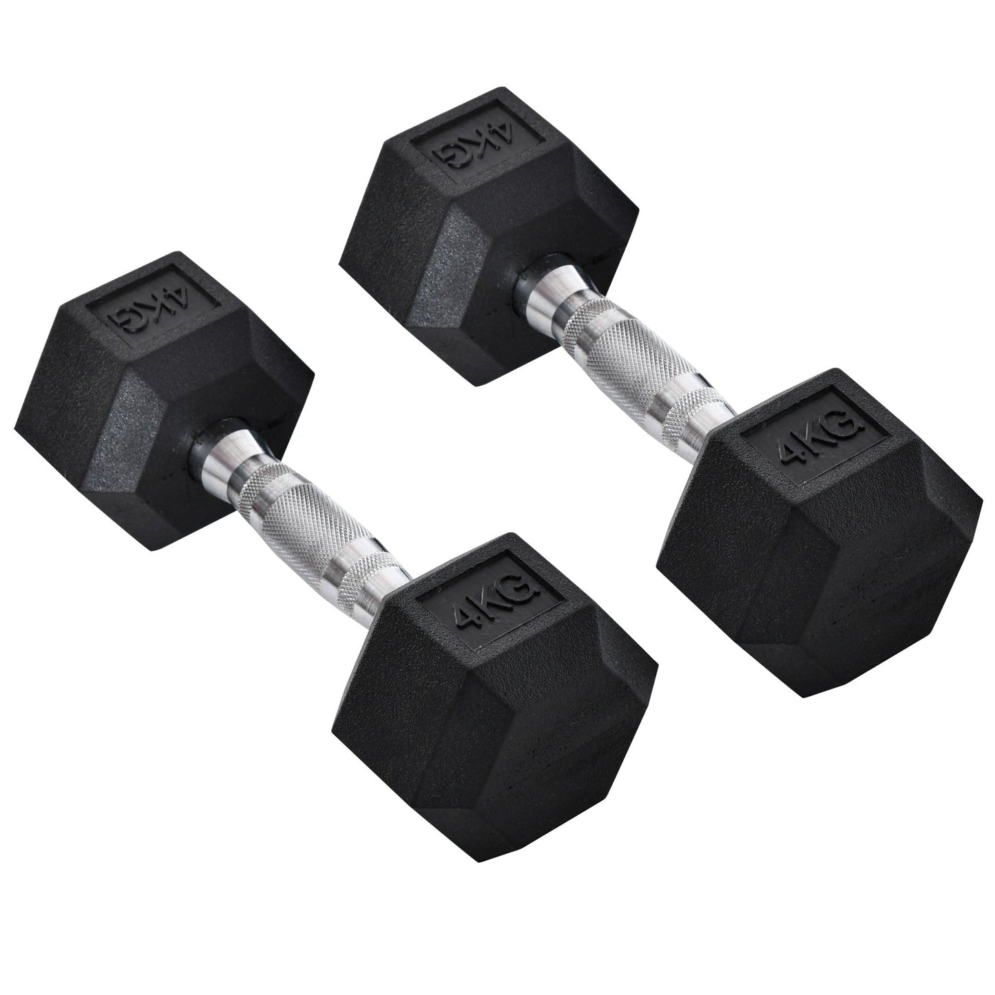 Set of 2 4kg Hex Dumbbells with Non-Slip Grip and Rubber Coating, Black