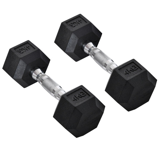 Set of 2 4kg Hex Dumbbells with Non-Slip Grip and Rubber Coating, Black