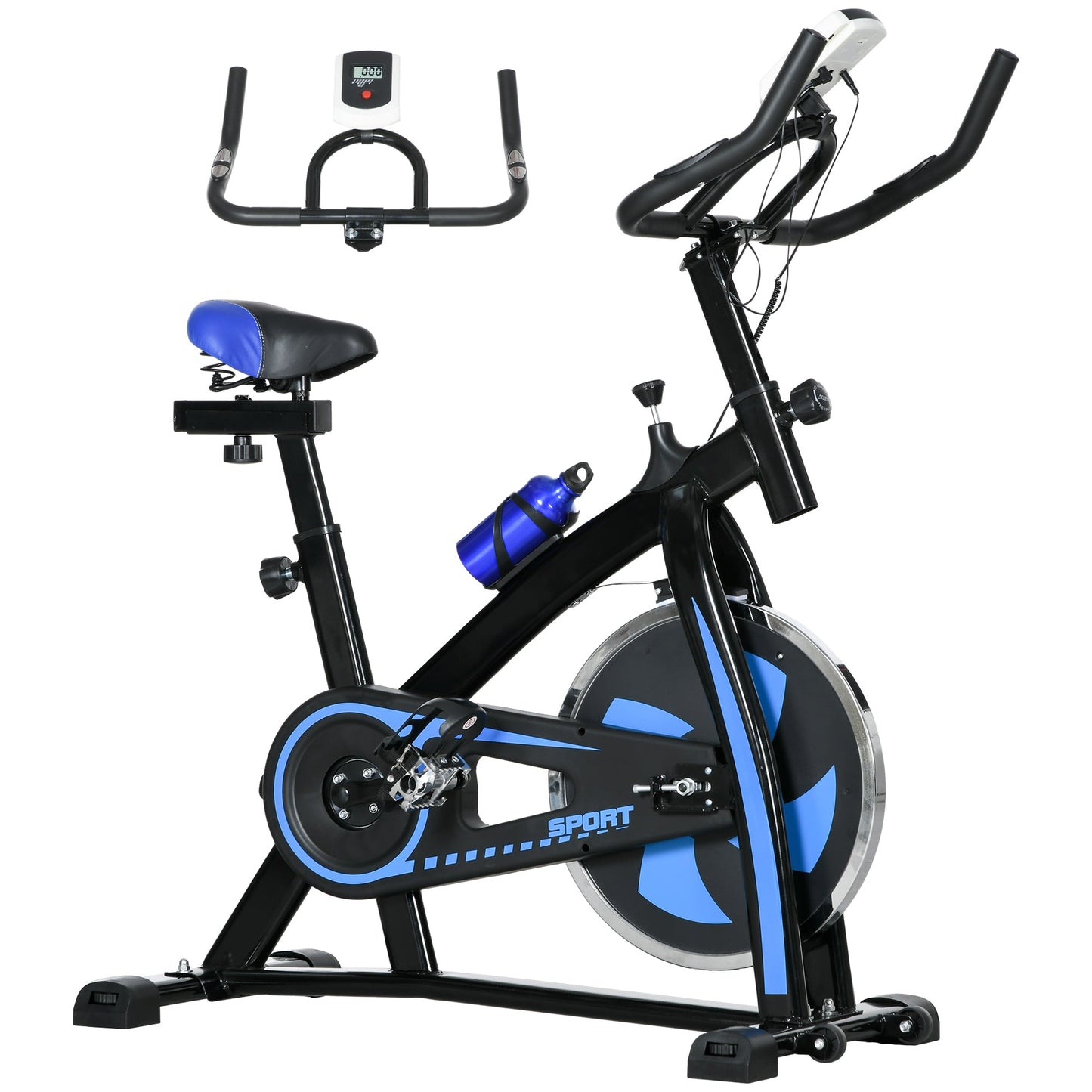 SPORTNOW Home Exercise Bike with Adjustable Handlebar and Saddle and LCD Monitor, in Steel and ABS, 118x50x105-115 cm, Blue