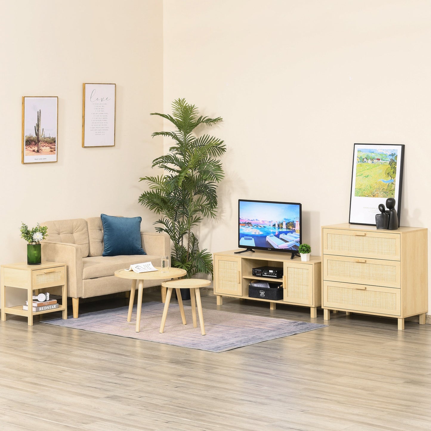 Modern Bedside Table with Drawer and Lower Shelf for Storage, in MDF, 40x40x48 cm, Wood color