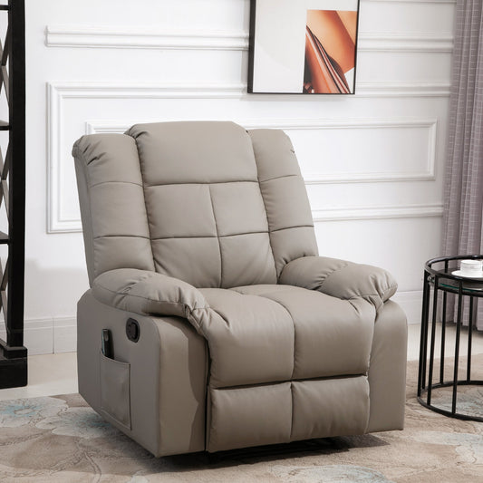 Relax Armchair with 8 Massage Points and 165° Reclining in Faux Leather, Grey