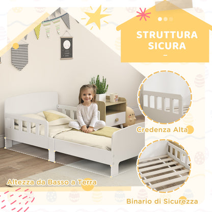 Children's Bed for 3-8 Years Low with Side Rails and Smooth Edges, Made of Wood, 143.5x74.2x54 cm, White