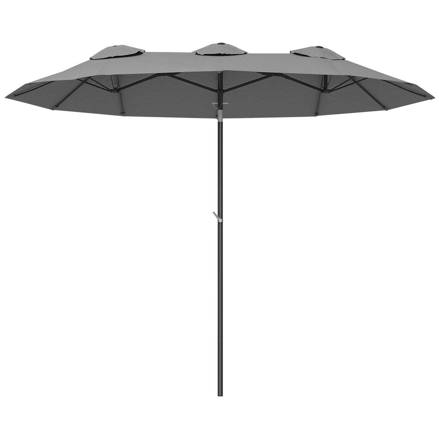 Double Umbrella Tiltable at 45° with Crank and Air Vents, in Steel and Polyester, 285x147x227 cm, Gray