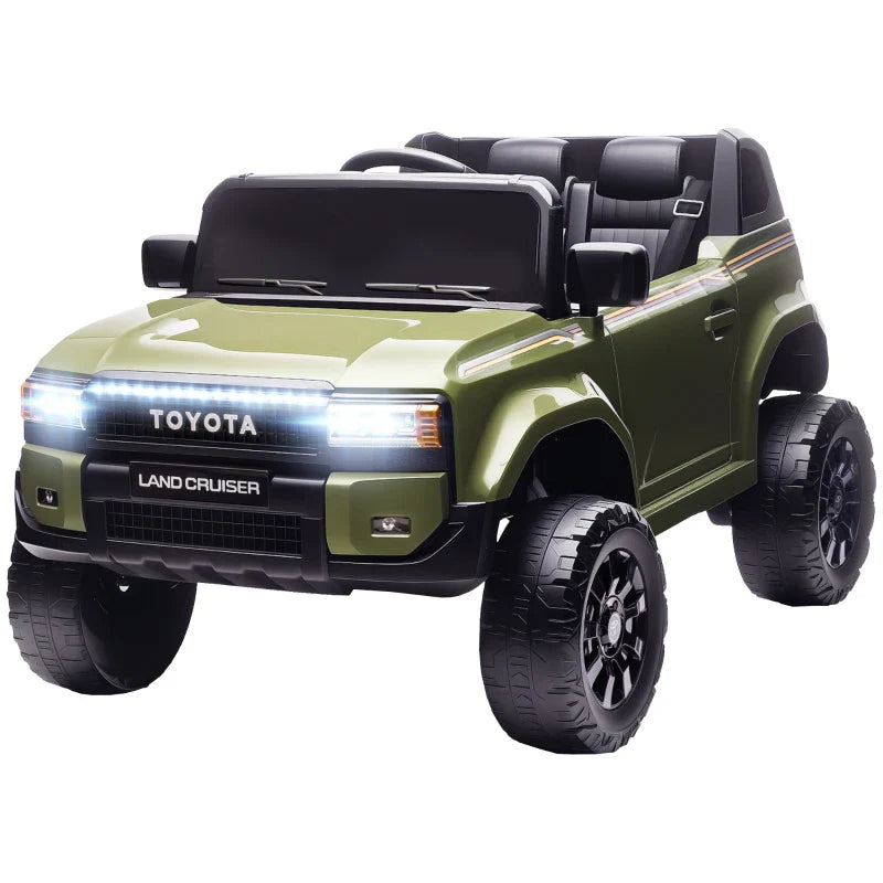 Toyota Land Cruiser 12V Electric Ride-On Toy Car with Remote Control, Ages 3-8, Green