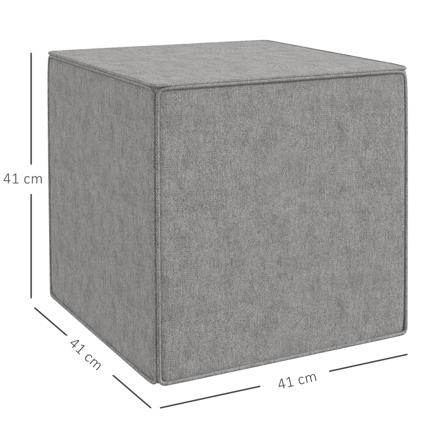 Square Footstool 2 in 1 with Removable Linen Effect Fabric Cover, 41x41x41 cm, Light Grey