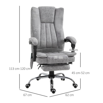Height-Adjustable Heating and Massaging Office Chair, Armchair with Footrest, Ergonomic Microfiber Chair, 62x70x113-120 cm, Grey
