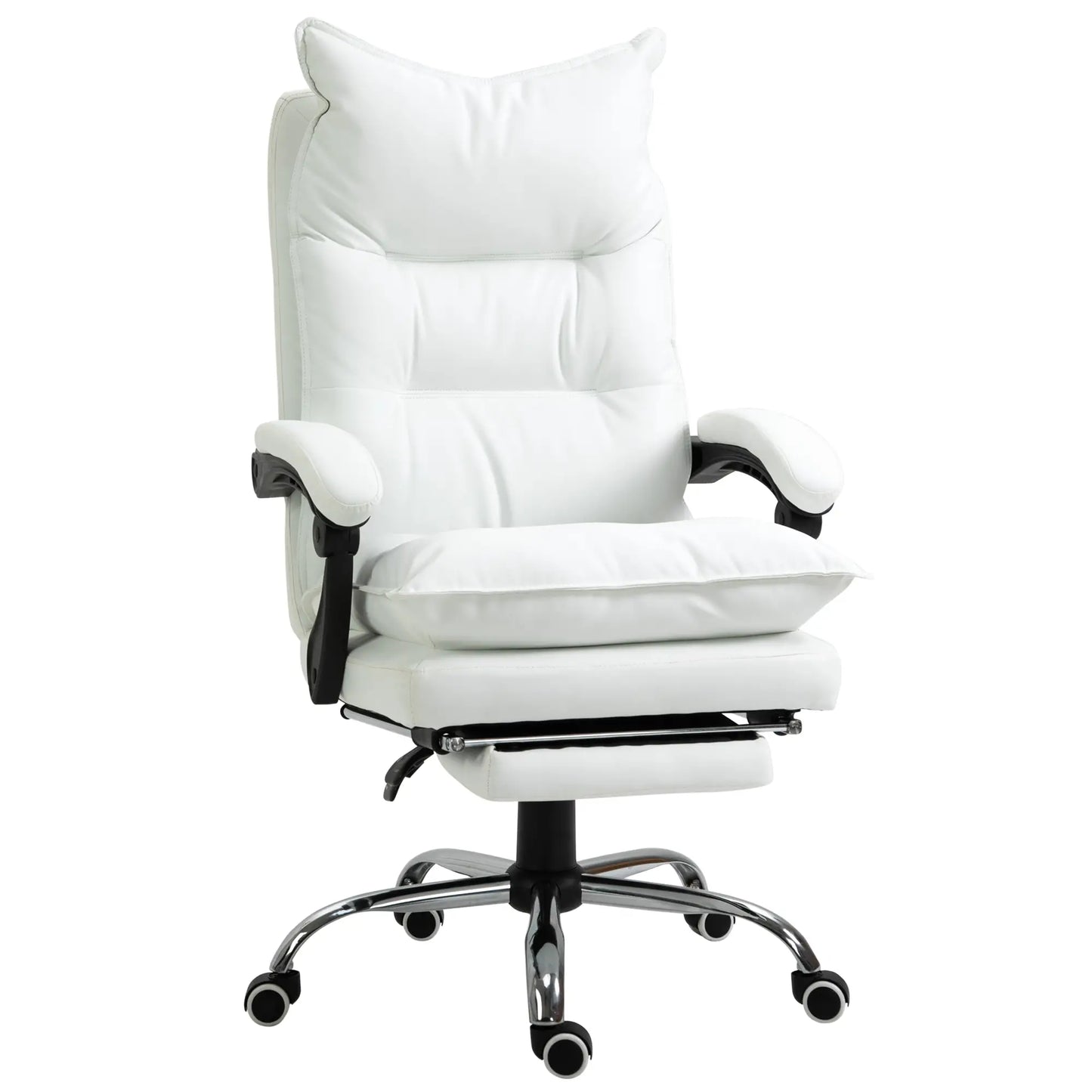 White Faux Leather Office Chair, Adjustable Height with 155° Reclining Backrest and Footrest