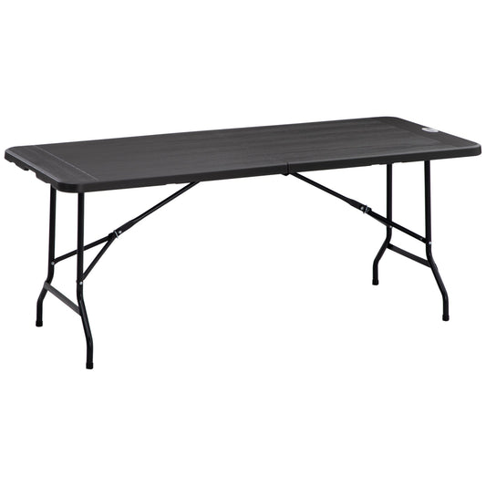 Folding Garden Table for 6 People in Steel and HDPE, 180x75.5x73cm, Dark Grey