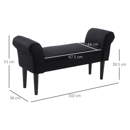 Padded Bed End Bench with Rolled Armrests, 102x35x51cm, Black