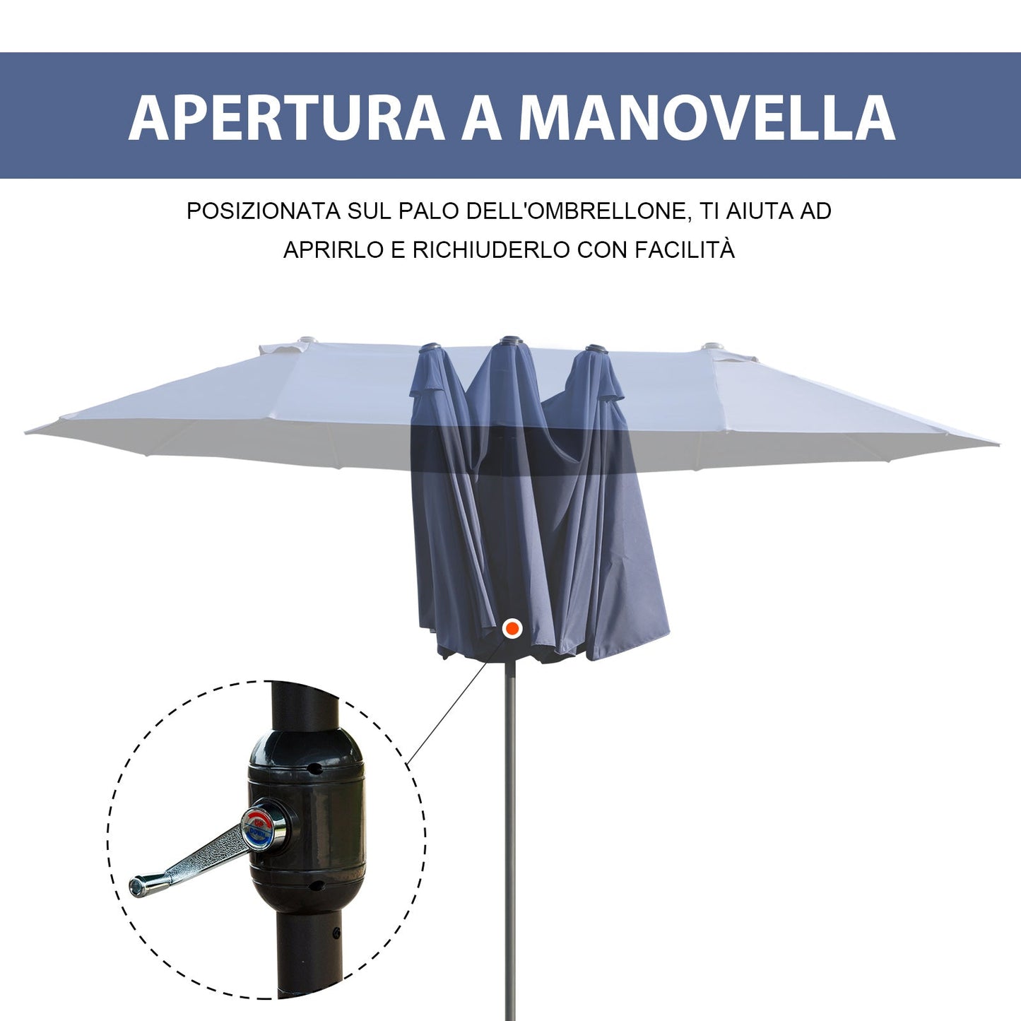 Double Garden Umbrella with Crank Opening, Steel and Polyester, 460x270x240 cm, Blue
