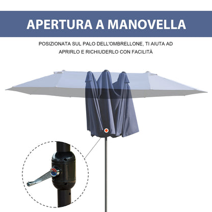 Double Garden Umbrella with Crank Opening, Steel and Polyester, 460x270x240 cm, Blue