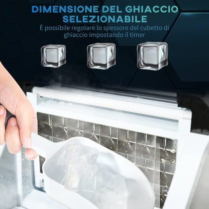 Ice Machine 20kg in 24 Hours, 24 Cubes in 14-18 Minutes with Adjustable Size, 3.2L Tank and Self-Cleaning System, Silver