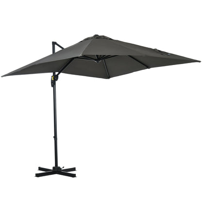 Garden Umbrella with 5-Level Adjustable Angle and 360° Rotation, 2.5x2.5 m, Grey