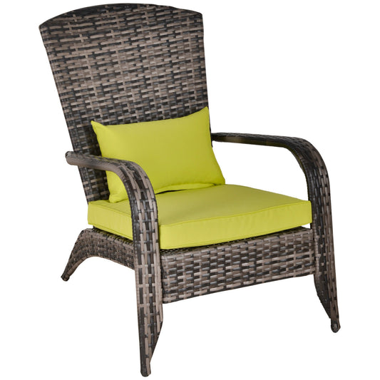 Adironrack Garden Chair with Armrests and Cushions, Rattan and Steel Chair for Indoor and Outdoor Use, 64x80x90 cm, Green