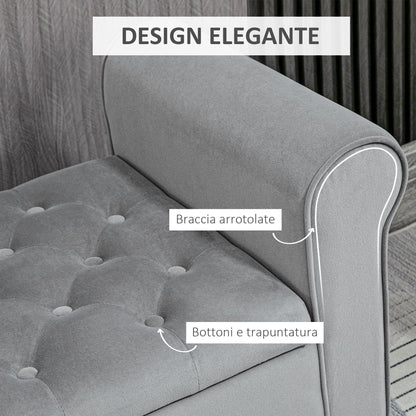 Velvet Fabric Bed End Bench with Storage Space and Armrests, 126x48.5x57 cm, Grey