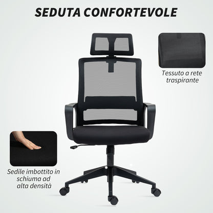 Ergonomic Office Chair with Adjustable Headrest and Height, Rocking Function and Wheels, Black