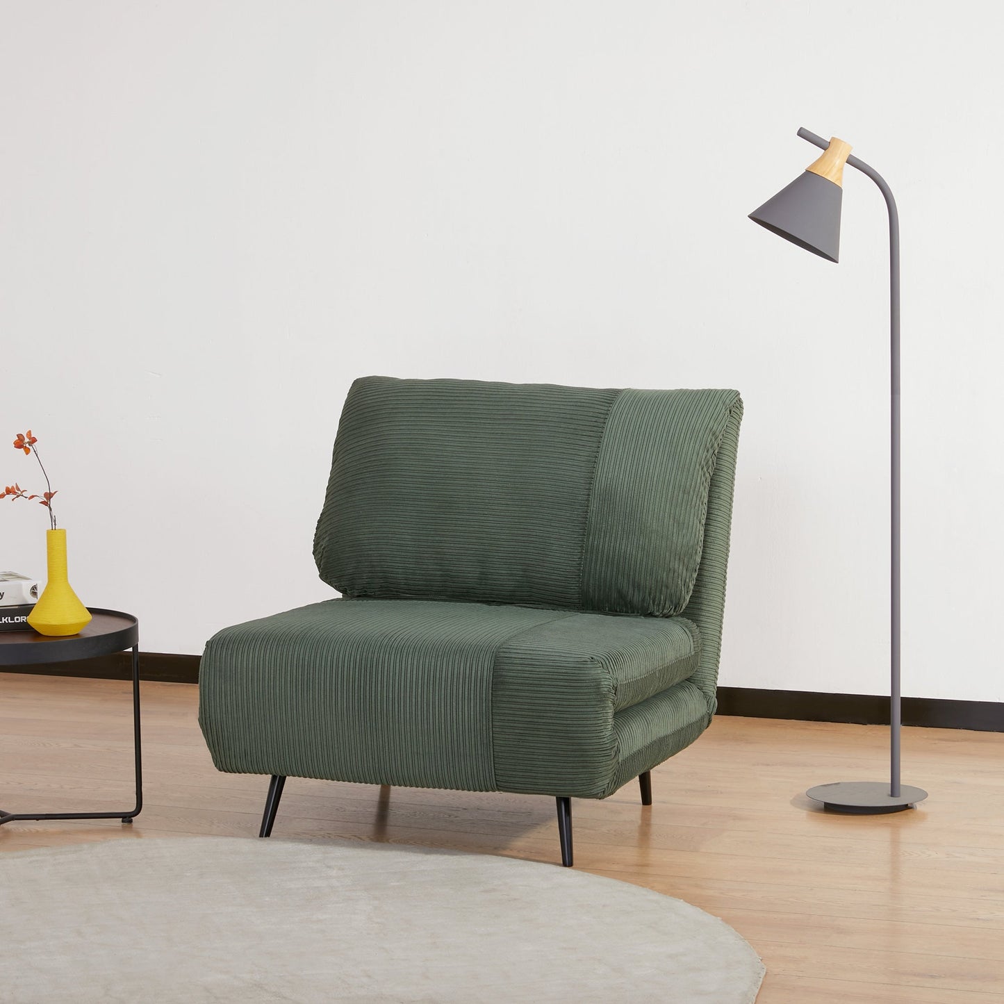 2 in 1 Single Sofa Bed, 3-Level Adjustable Backrest and Padded, Wood and Steel Frame