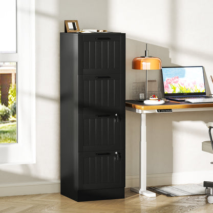 4-Drawer File Cabinet with Adjustable Rail and 2 Locks, Wooden, 40x40x131 cm, Black
