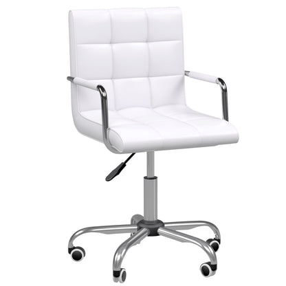 White PU Leather Office Chair with 5 Swivel Wheels, Padded and Adjustable Height, 52.5x54x84-99cm