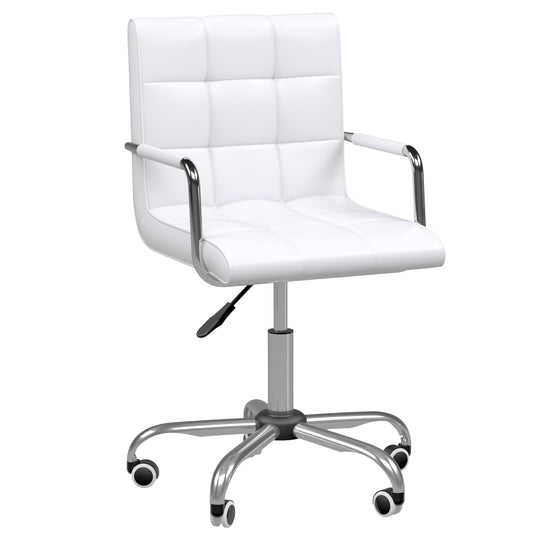 White PU Leather Office Chair with 5 Swivel Wheels, Padded and Adjustable Height, 52.5x54x84-99cm