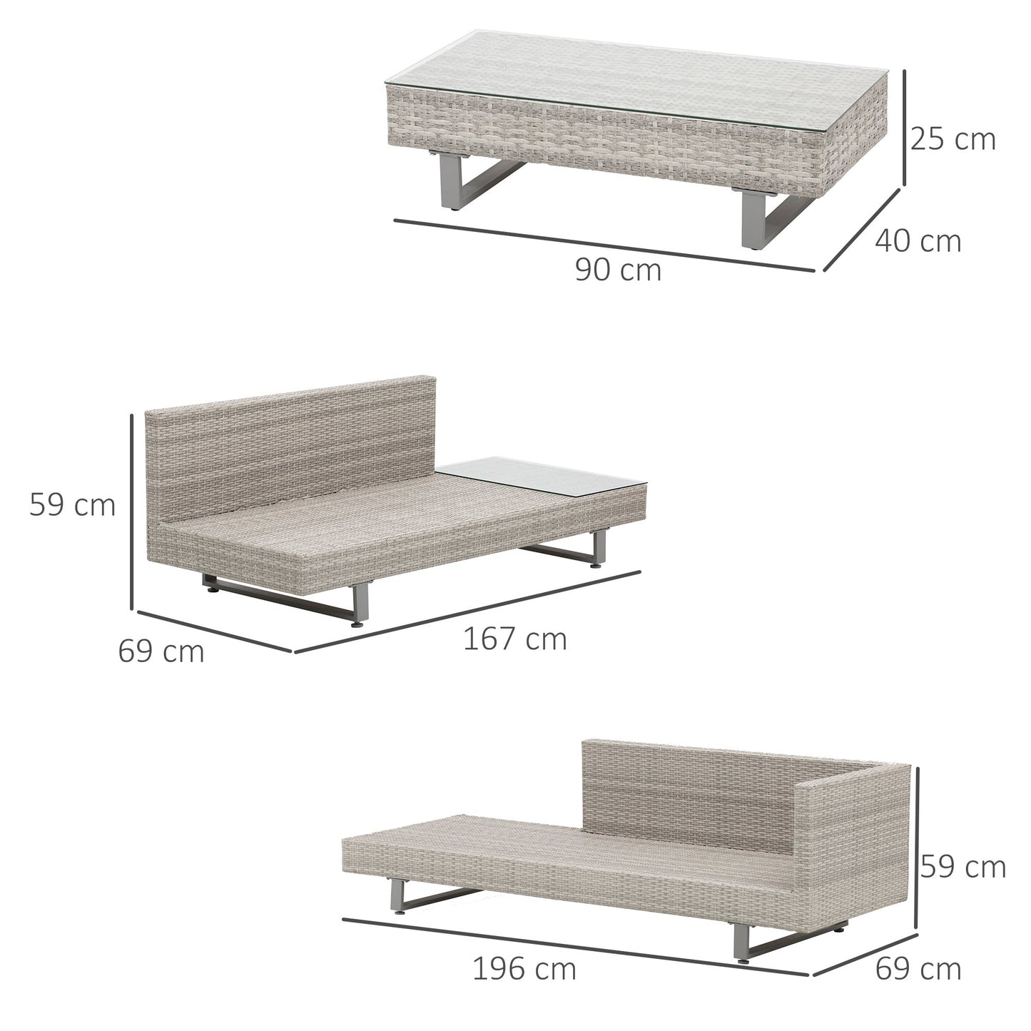 Outdoor Garden Set, Garden Lounge, Outdoor Sofa Set with Garden Table, Grey Rattan Garden Furniture