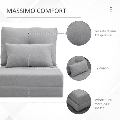 3-in-1 Sofa Bed, Convertible to a Chaise Longue and Floor Sofa with 2 Cushions, Light Grey