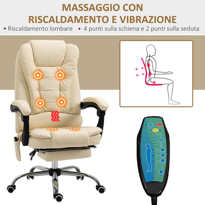 Ergonomic massant armchair winner at adjustable height with 6 vibrant points, 65x160x104 cm, cream