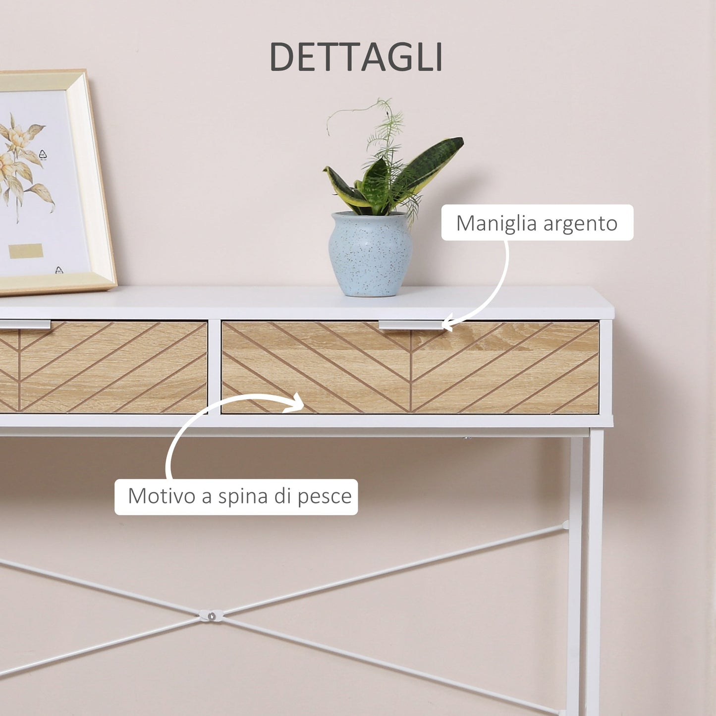 Modern Console Table for Entryway and Living Room with 2 Metal Drawers 100x30x75cm - White