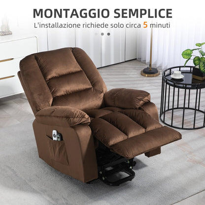 Lift Reclining Relax Chair, Massage and Heated in Velvet, Brown