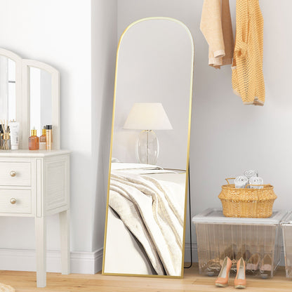 Modern Aluminum Alloy Floor and Wall Mirror with Folding Stand, 50x161.5 cm, Gold