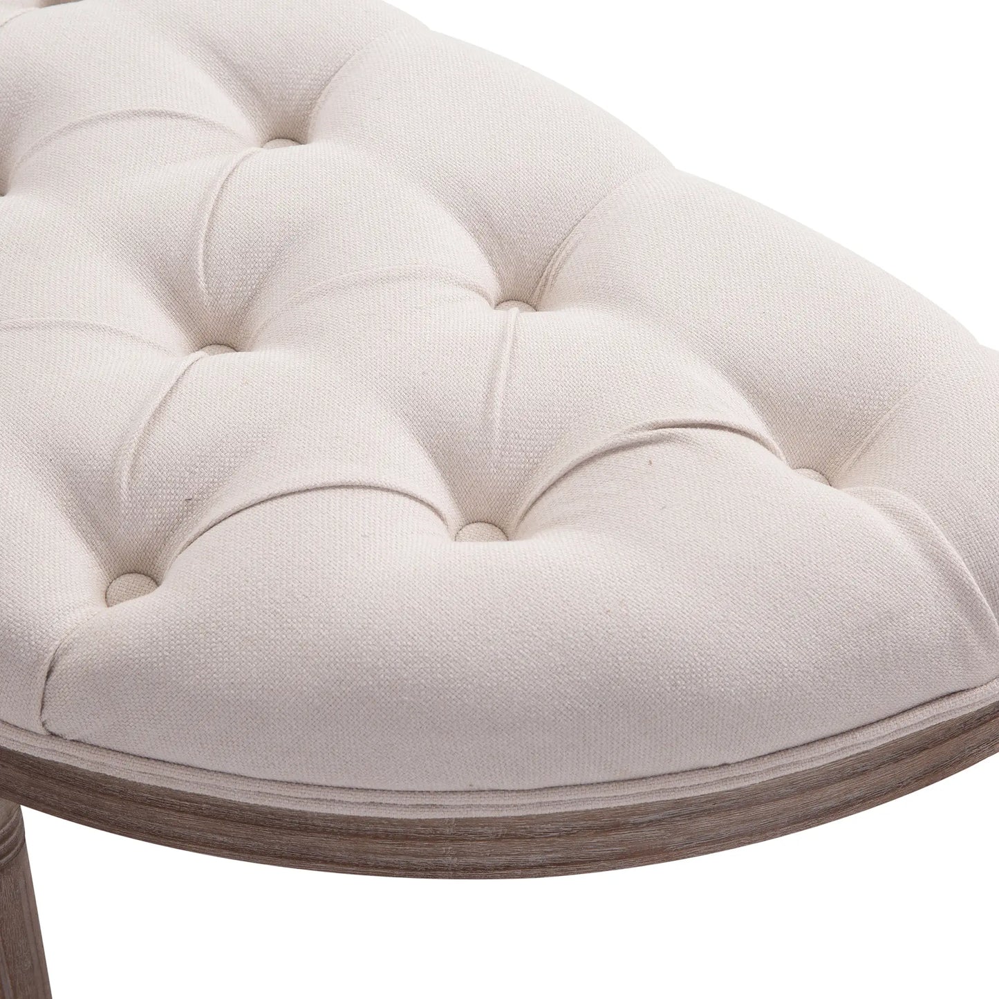 Chesterfield Style Semi-Circular Bed End Bench with Wooden Frame and Upholstery, Beige, 140.5x51x48cm