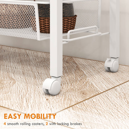 3-Tier Kitchen Trolley with Side Basket and Hook, Chipboard and Steel, 58x18.5x87 cm