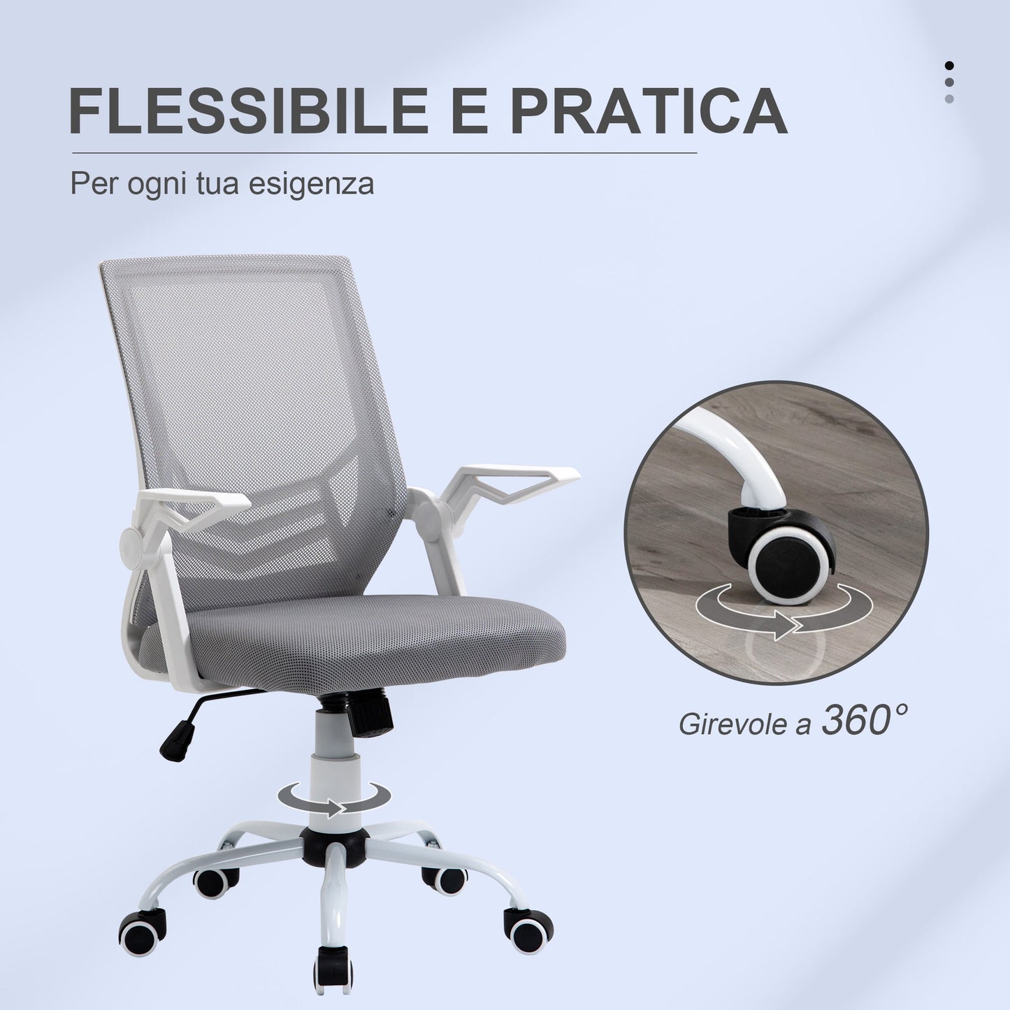 Ergonomic Office Chair with Armrests and Lumbar Support, in Linen Effect Fabric, 62.5x55x94-104 cm, Grey