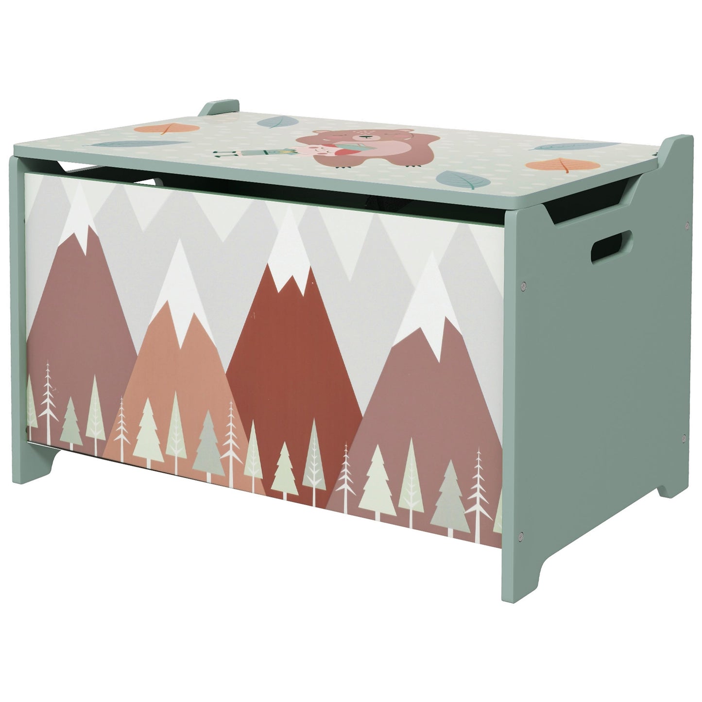 Children's Toy Box with Lid and Safety Hinge in MDF, 60x37x39cm, Green