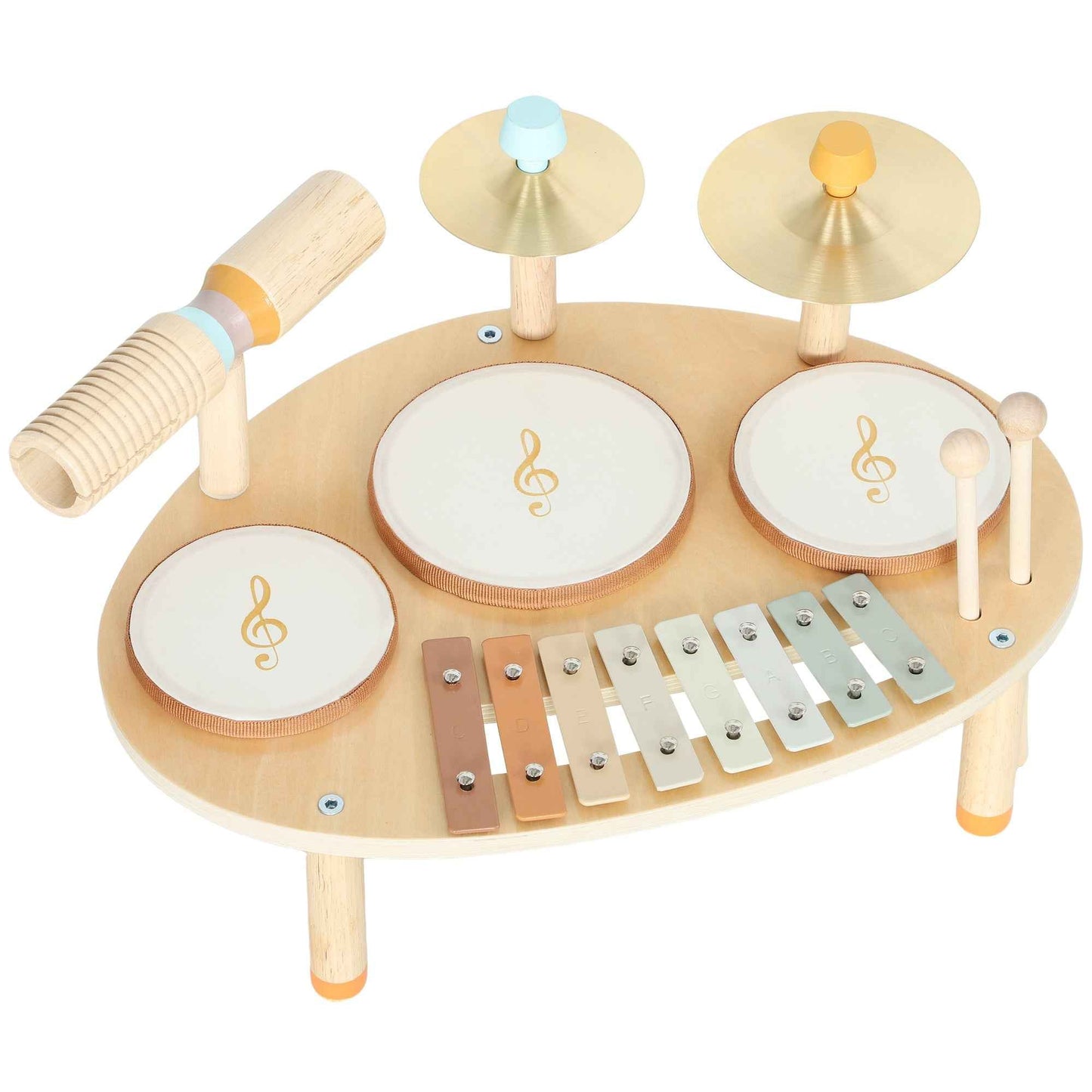 Musical Instrument Set for Kids Ages 2+ with Drums and Xylophone, Wood Color