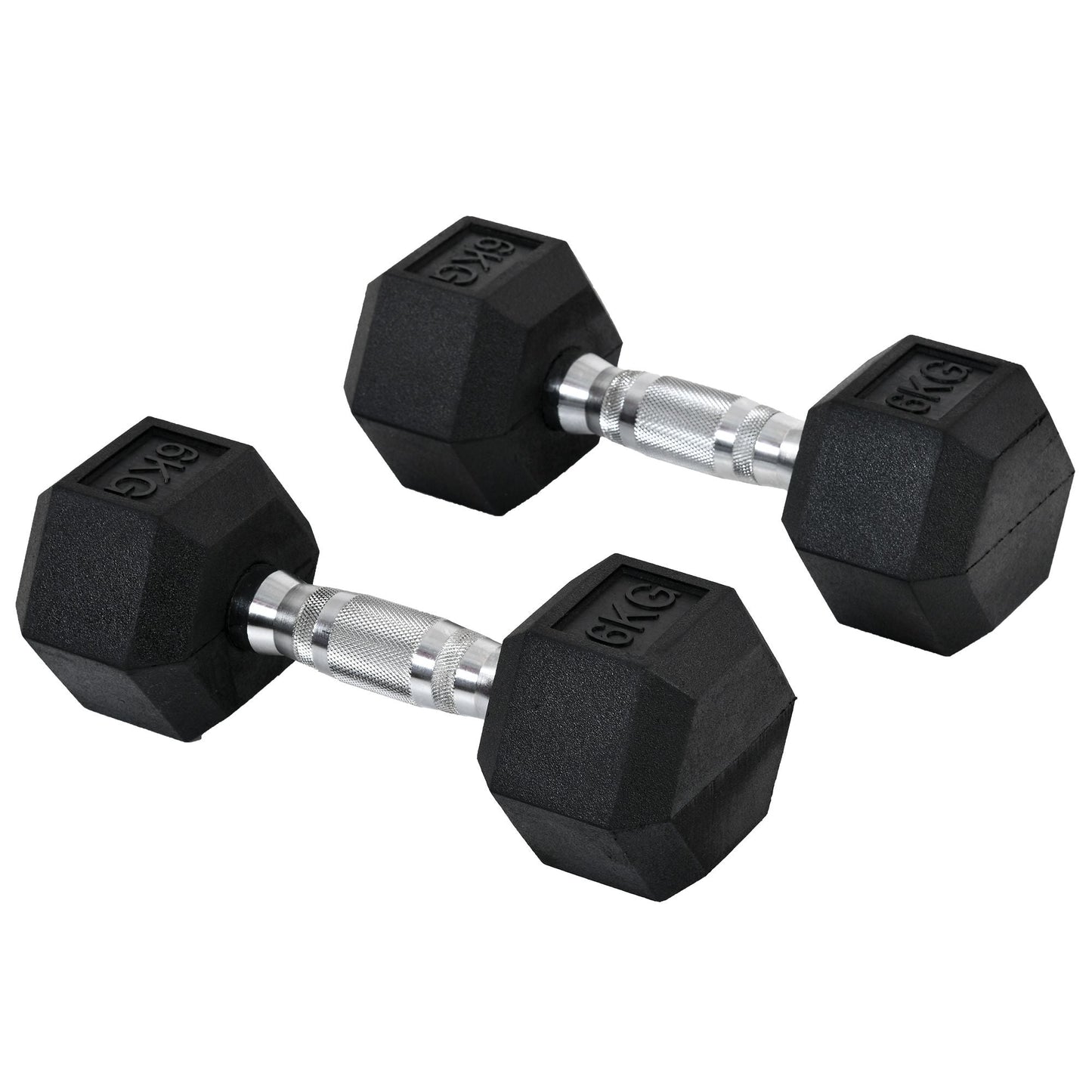 Set of 2 6kg Hex Dumbbells with Non-Slip Grip and Rubber Coating, Black