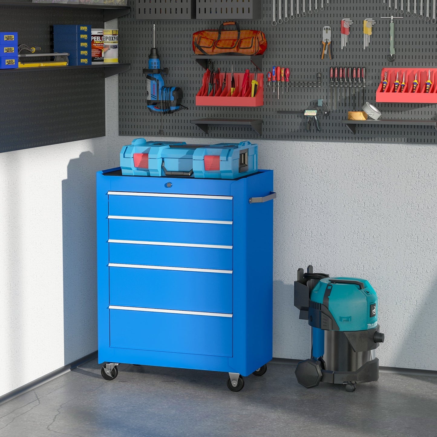 Tool Trolley Equipment Storage with Drawer Blue 61.5 x 33 x 82.5cm