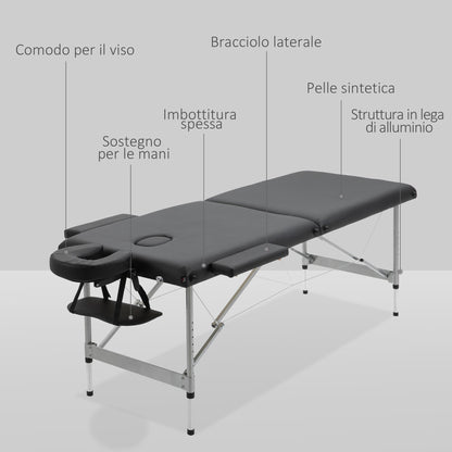 Beauty Bed / Portable Folding Massage Table with Adjustable Height and Padded Seat, 186x71x62-83 cm, Black